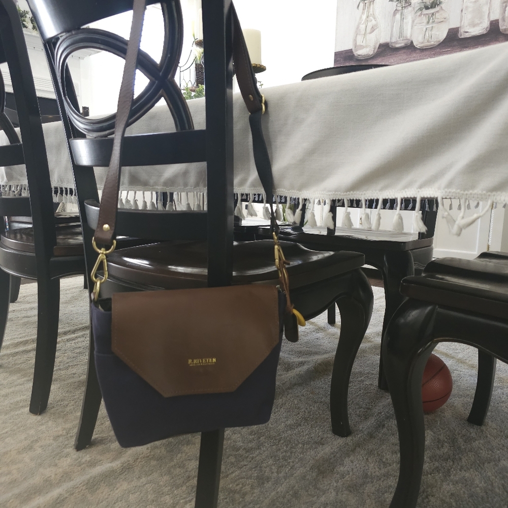 R.Riveter Hobby Signature Navy Canvas + Brown Leather Bottom with Brass Feet Han - Picture 11 of 12